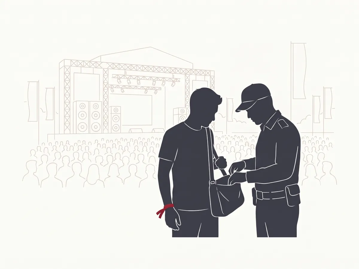 Veranstaltungsschutz in Reutlingen: Illustration eines SBS-Eventposten bei der Taschenkontrolle am Festival-Einlass
