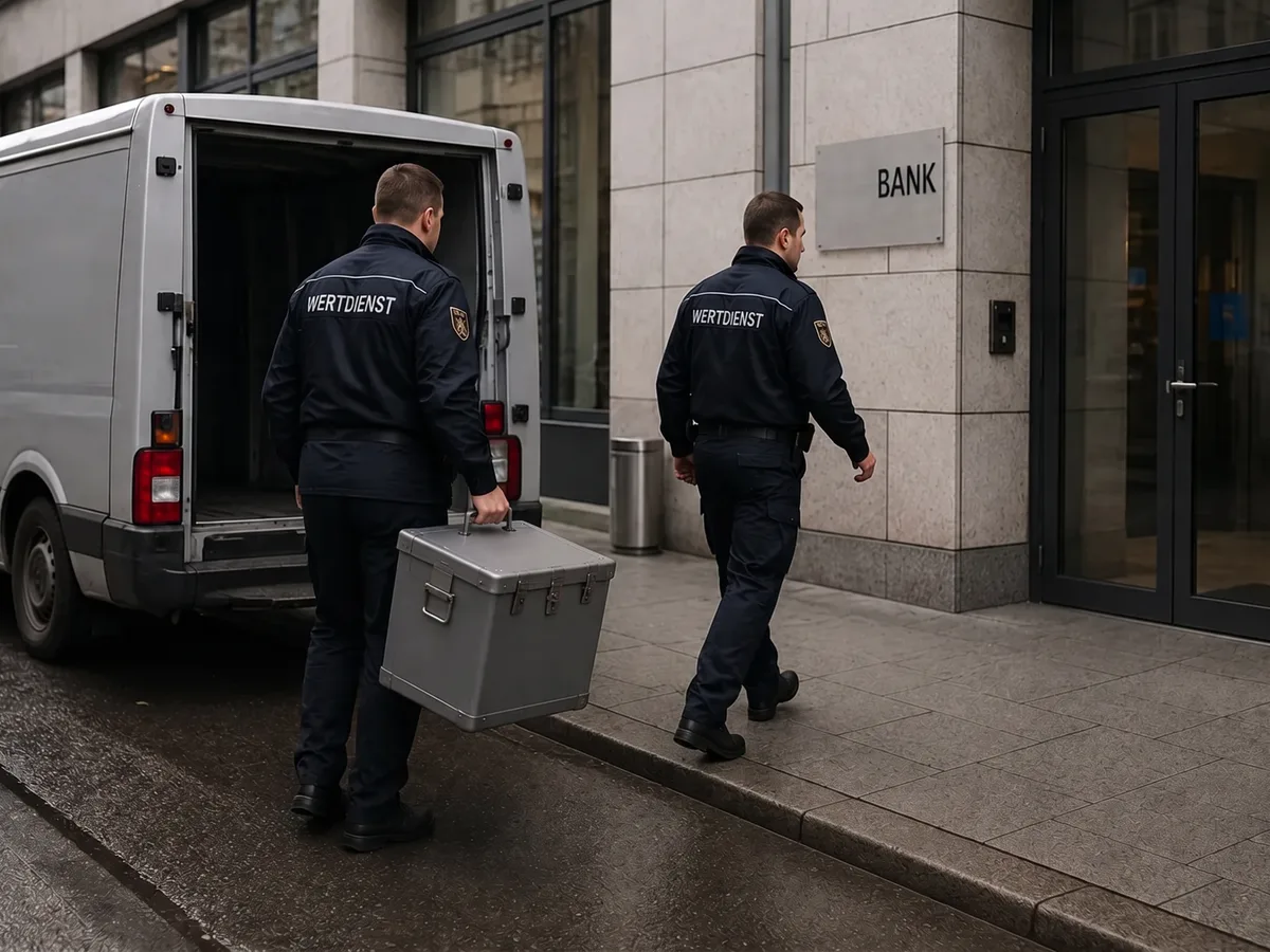 Geld- und Werttransport in Reutlingen: SBS-Wertdienst übergibt eine Wertkassette an einer Bank
