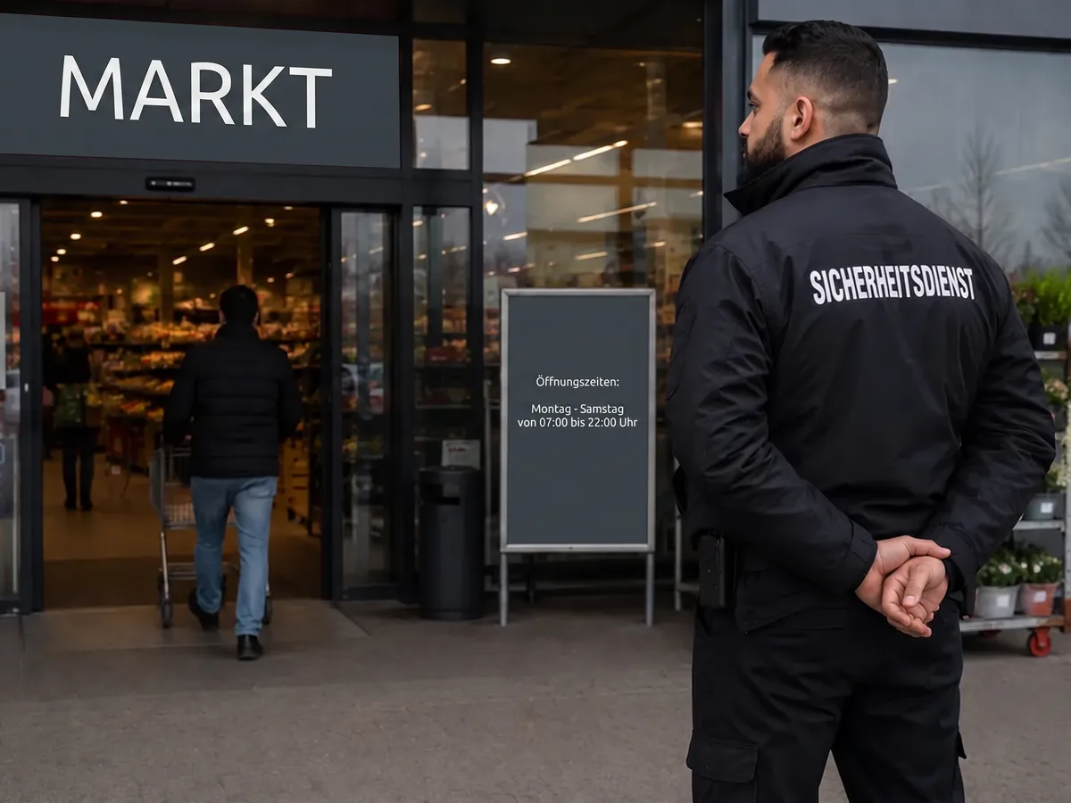 Ladendetektiv in Reutlingen: SBS-Sicherheitsmitarbeiter bewacht sichtbar den Eingang eines Supermarkts